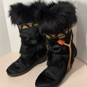 Vintage Tecnica Skandia Black Fur Winter Boots